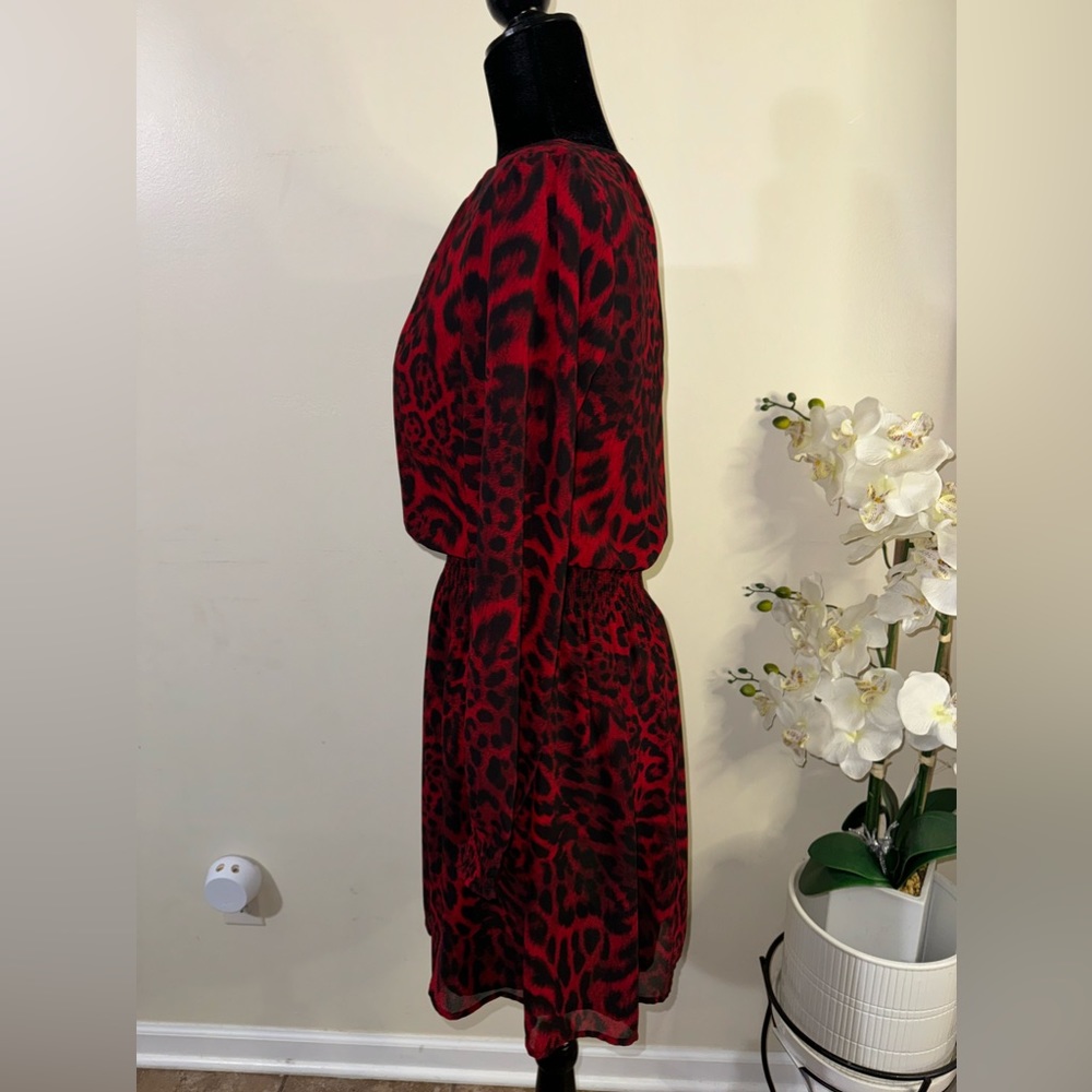 EUC-Michael Michael Kors Leopard Print Long Sleeve Elastic Waist Mini Dress - Picture 9 of 12